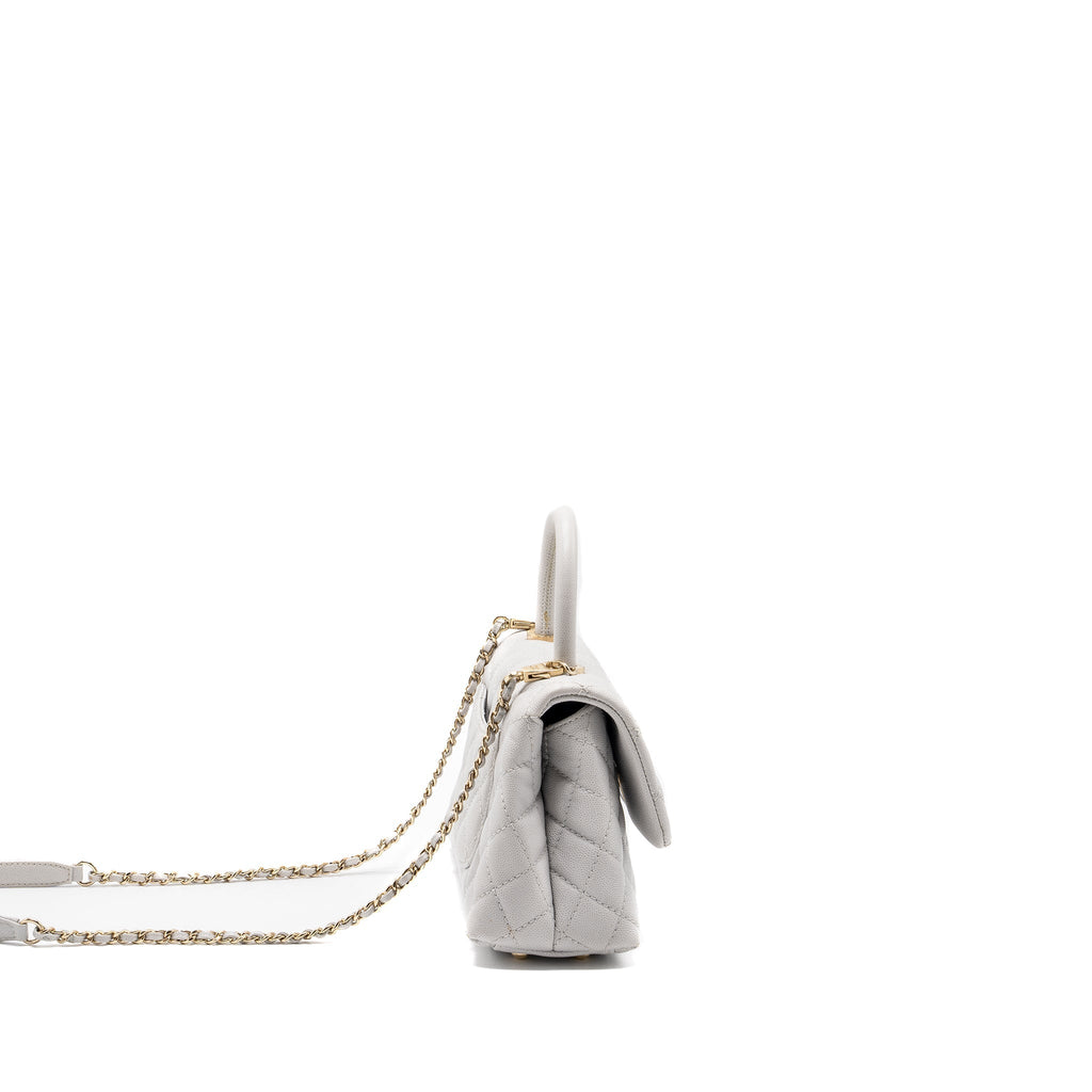 CHANEL SMALL COCO HANDLE CAVIAR LIGHT GREY LGHW