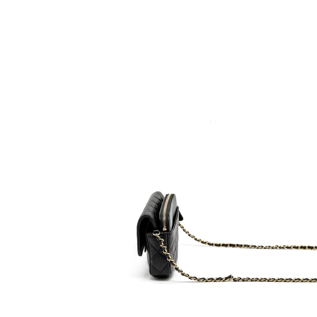 CHANEL DOUBLE POCKET WALLET ON CHAIN CAVIAR BLACK LGHW (MICROCHIP)