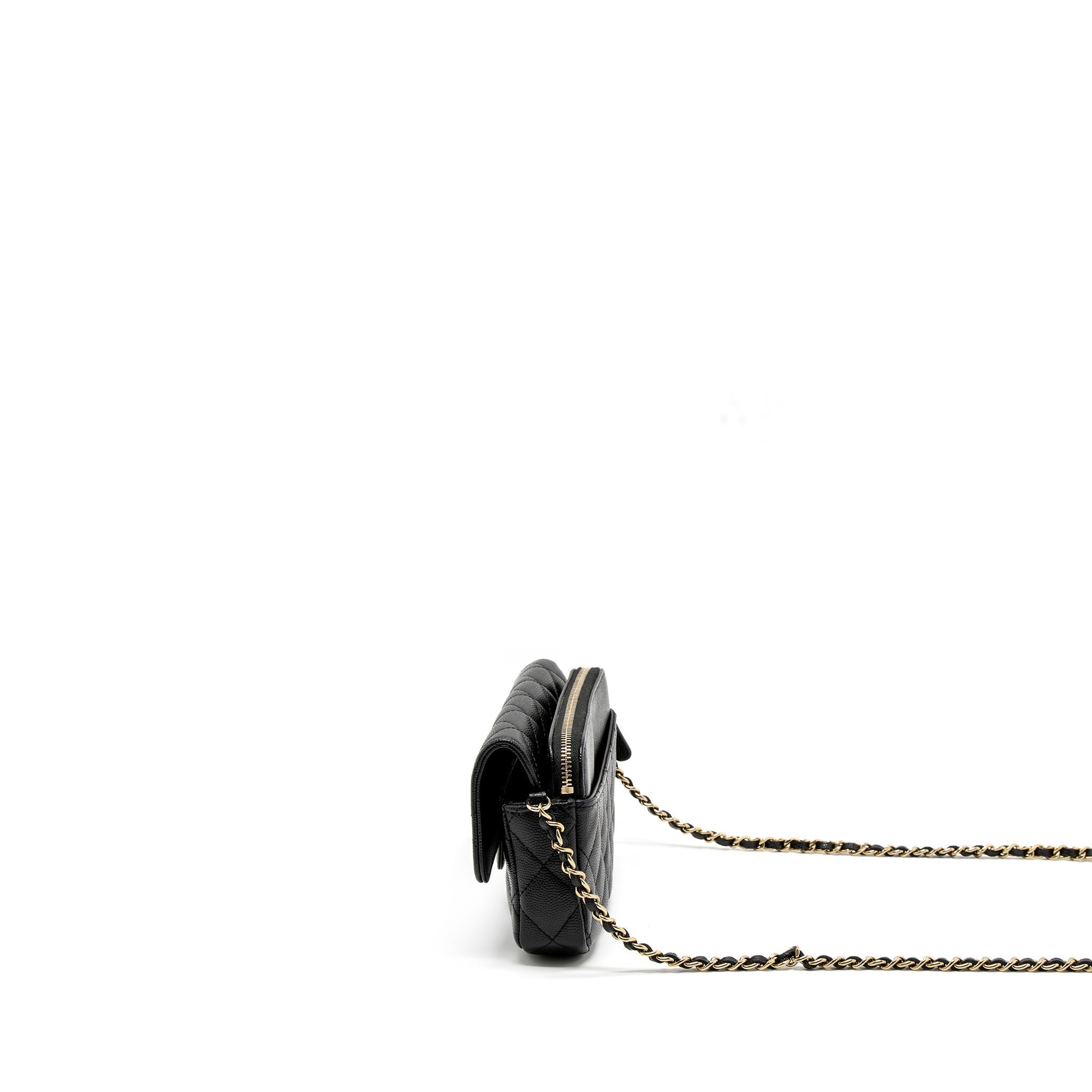 CHANEL DOUBLE POCKET WALLET ON CHAIN CAVIAR BLACK LGHW (MICROCHIP)