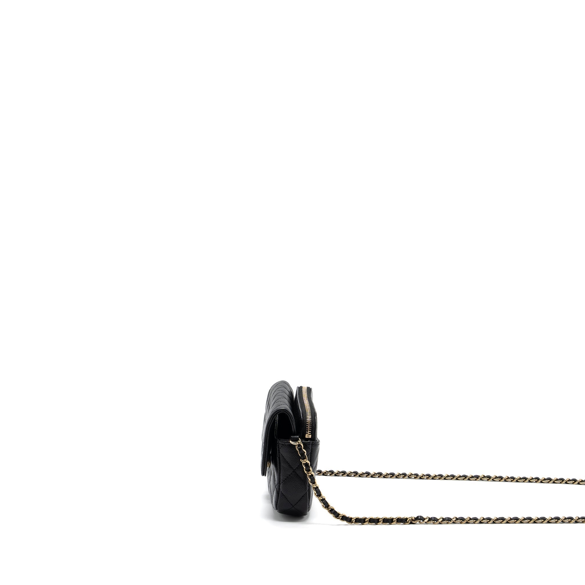 CHANEL DOUBLE POCKET WALLET ON CHAIN CAVIAR BLACK LGHW (MICROCHIP)