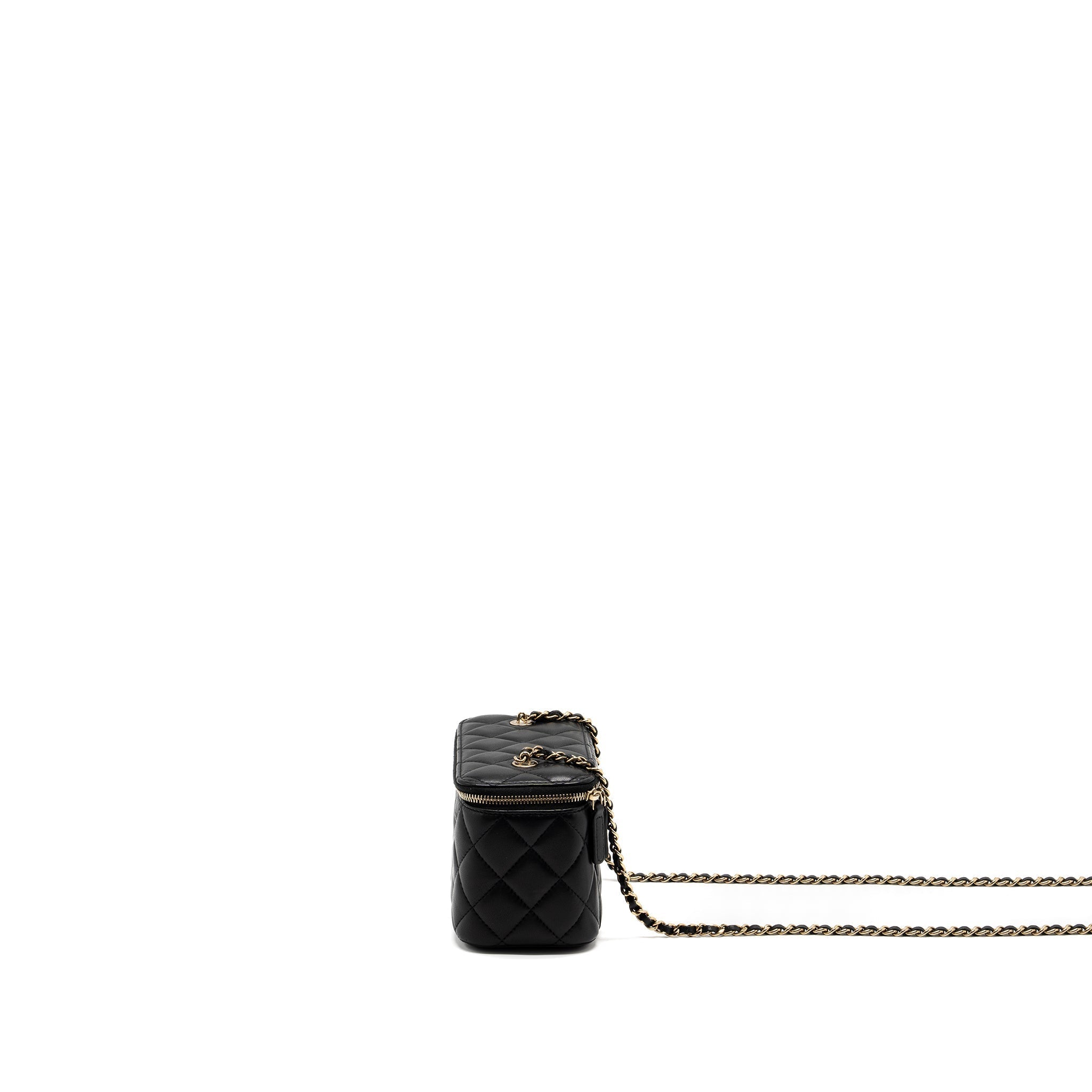 CHANEL LONG VANITY WITH CHAIN LAMBSKIN BLACK LGHW (MICROCHIP)