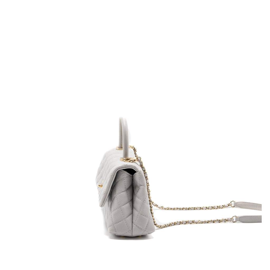 CHANEL SMALL COCO HANDLE CAVIAR LIGHT GREY LGHW