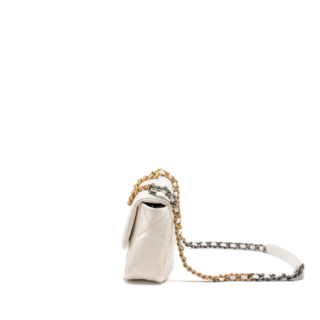 CHANEL SMALL 19 BAG LAMBSKIN WHITE MULTICOLOUR HARDWARE (MICROCHIP)