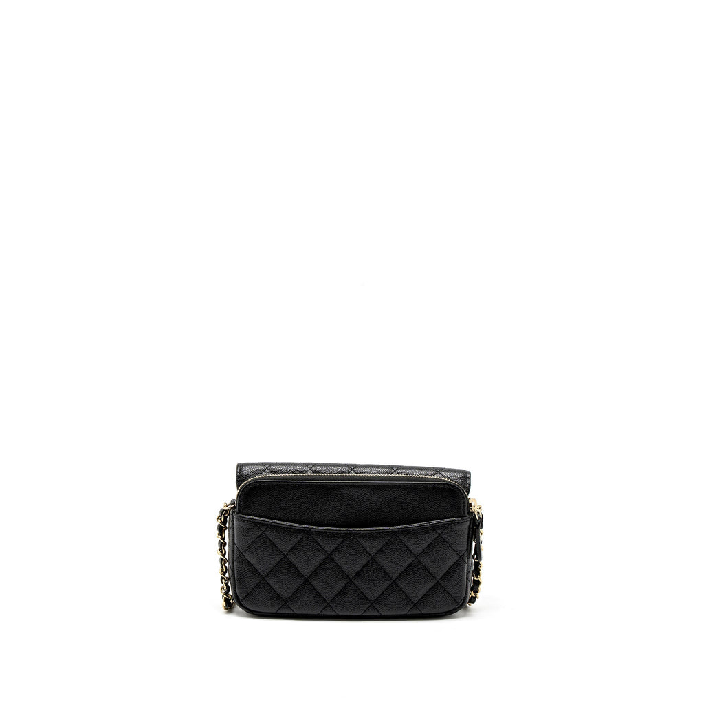 CHANEL DOUBLE POCKET WALLET ON CHAIN CAVIAR BLACK LGHW (MICROCHIP)