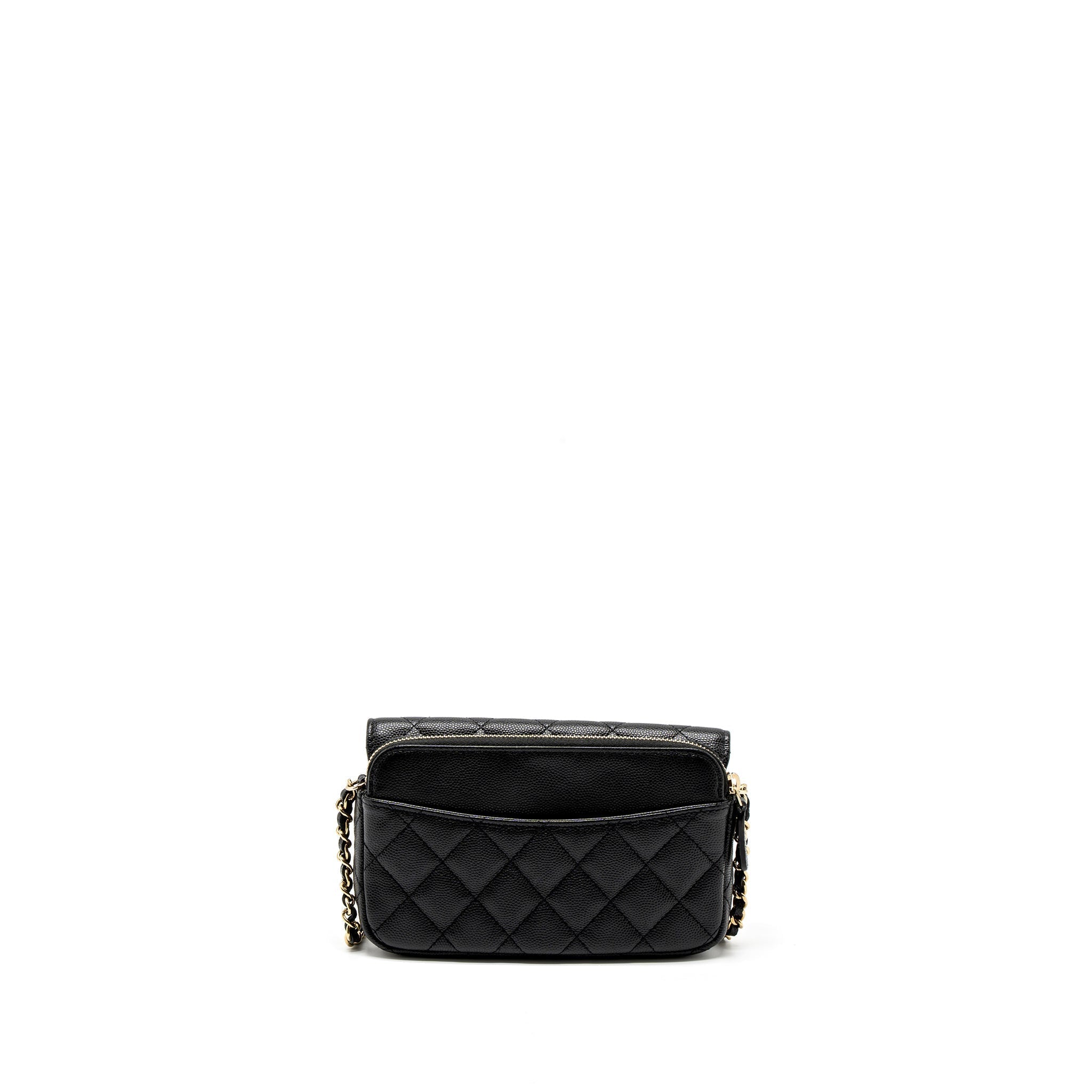 CHANEL DOUBLE POCKET WALLET ON CHAIN CAVIAR BLACK LGHW (MICROCHIP)