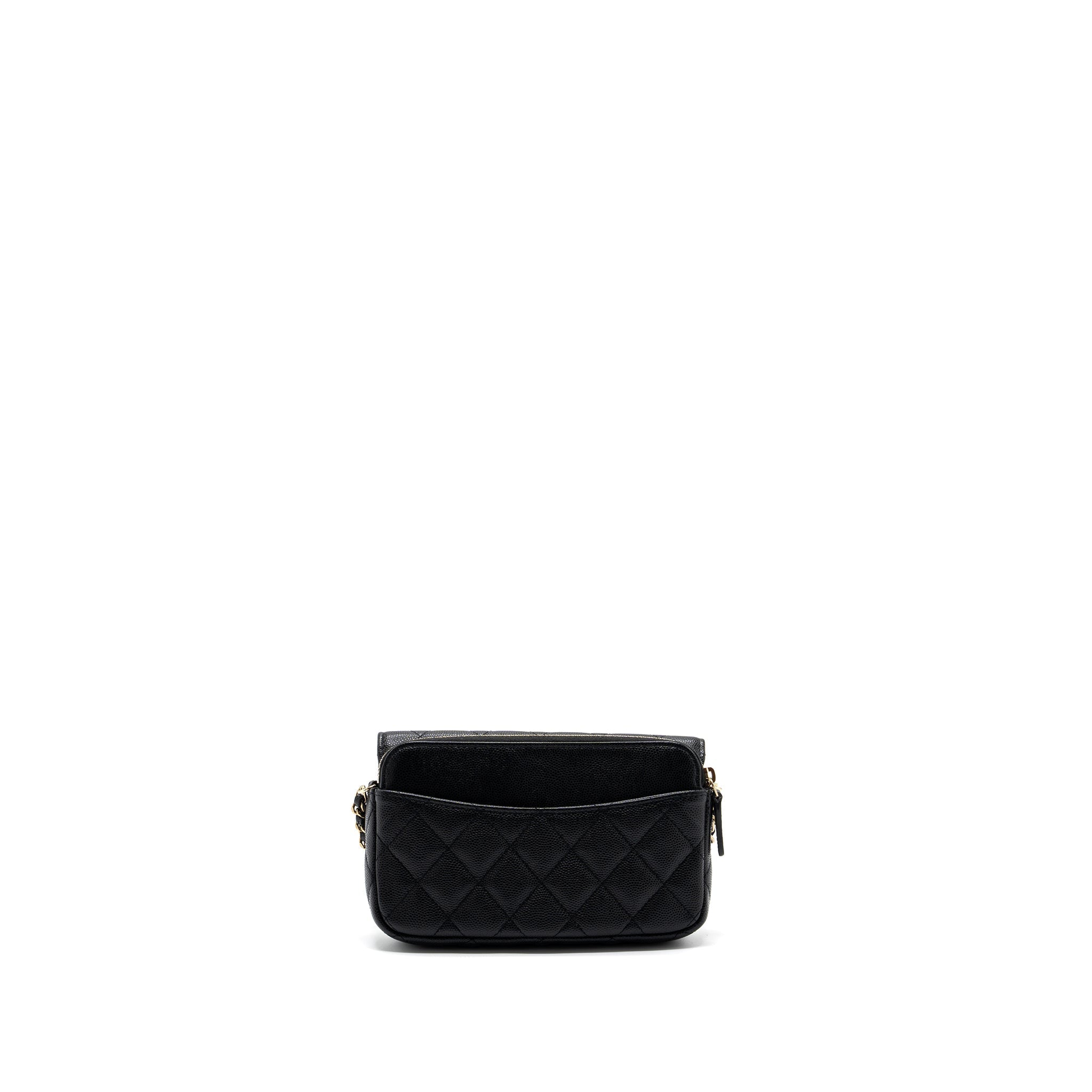 CHANEL DOUBLE POCKET WALLET ON CHAIN CAVIAR BLACK LGHW (MICROCHIP)