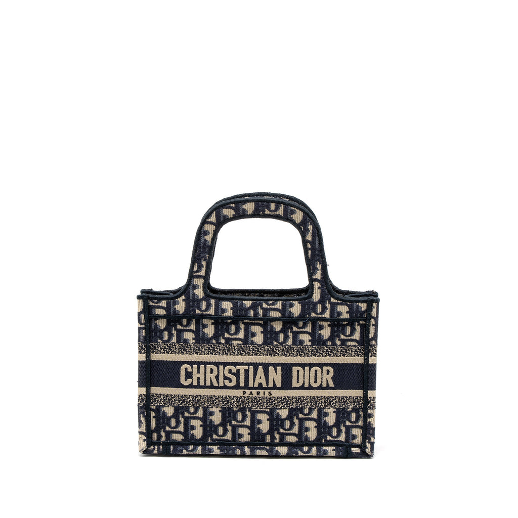 DIOR MINI BOOK TOTE BLUE OBLIQUE EMBROIDERY