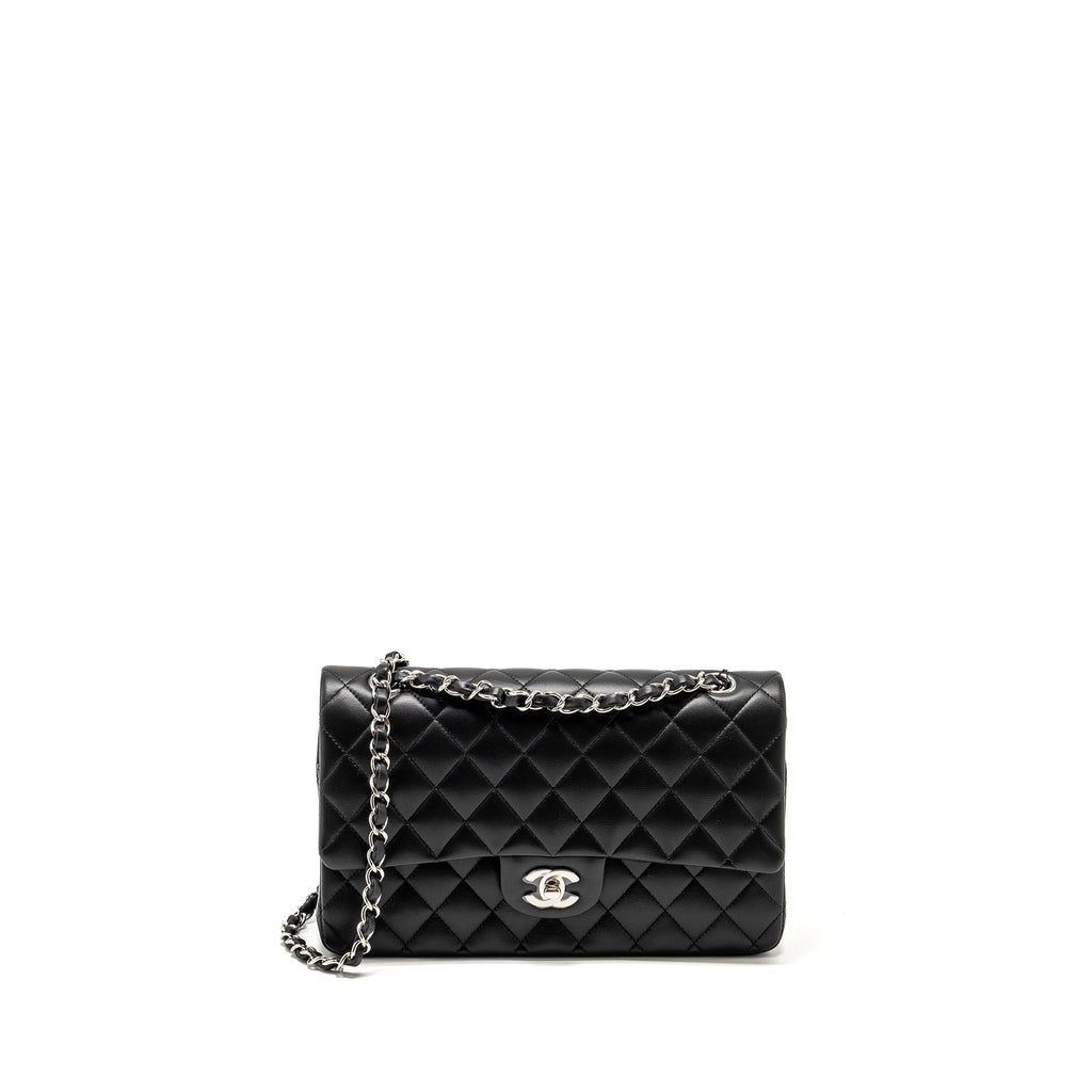 CHANEL MEDIUM CLASSIC DOUBLE FLAP BAG LAMBSKIN BLACK SHW (MICROCHIP)