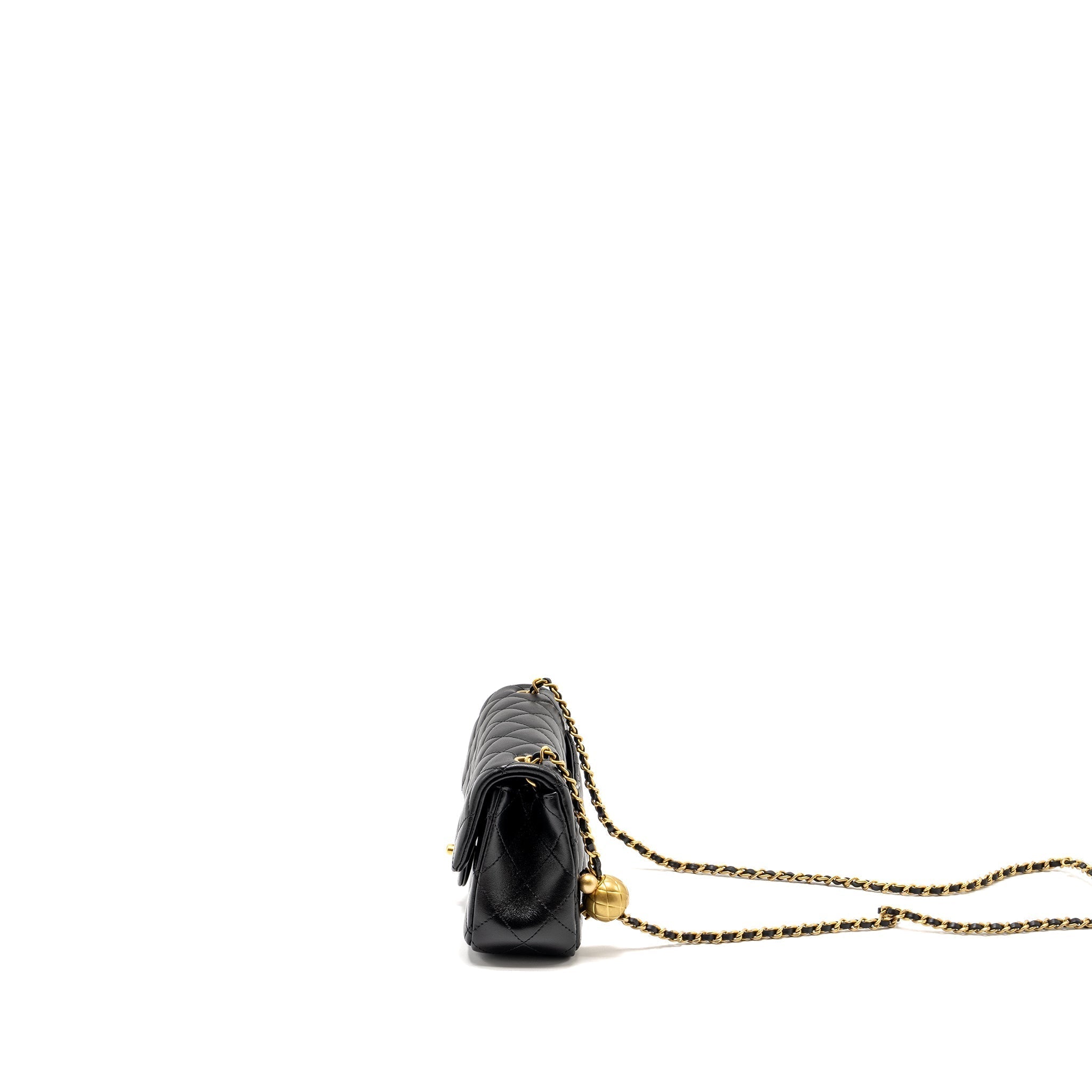 CHANEL 24K PEARL CRUSH MINI RECTANGULAR FLAP BAG SHINY LAMBSKIN BLACK GHW (MICROCHIP)