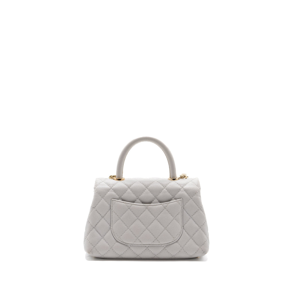 CHANEL SMALL COCO HANDLE CAVIAR LIGHT GREY LGHW