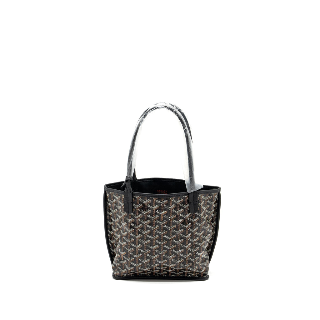 GOYARD ANJOU MINI TOTE BAG GOYARDLINE CANVAS / CALFSKIN BLACK SHW