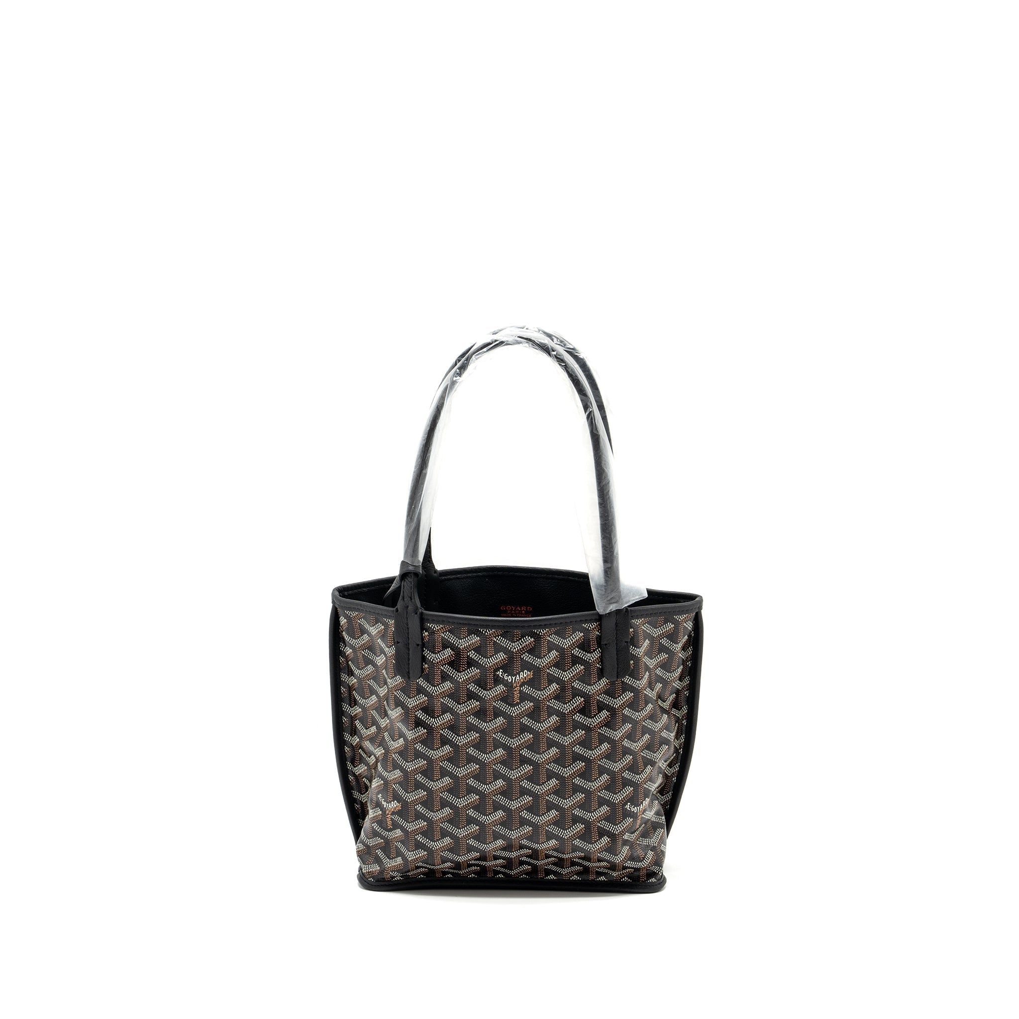 GOYARD ANJOU MINI TOTE BAG GOYARDLINE CANVAS / CALFSKIN BLACK SHW
