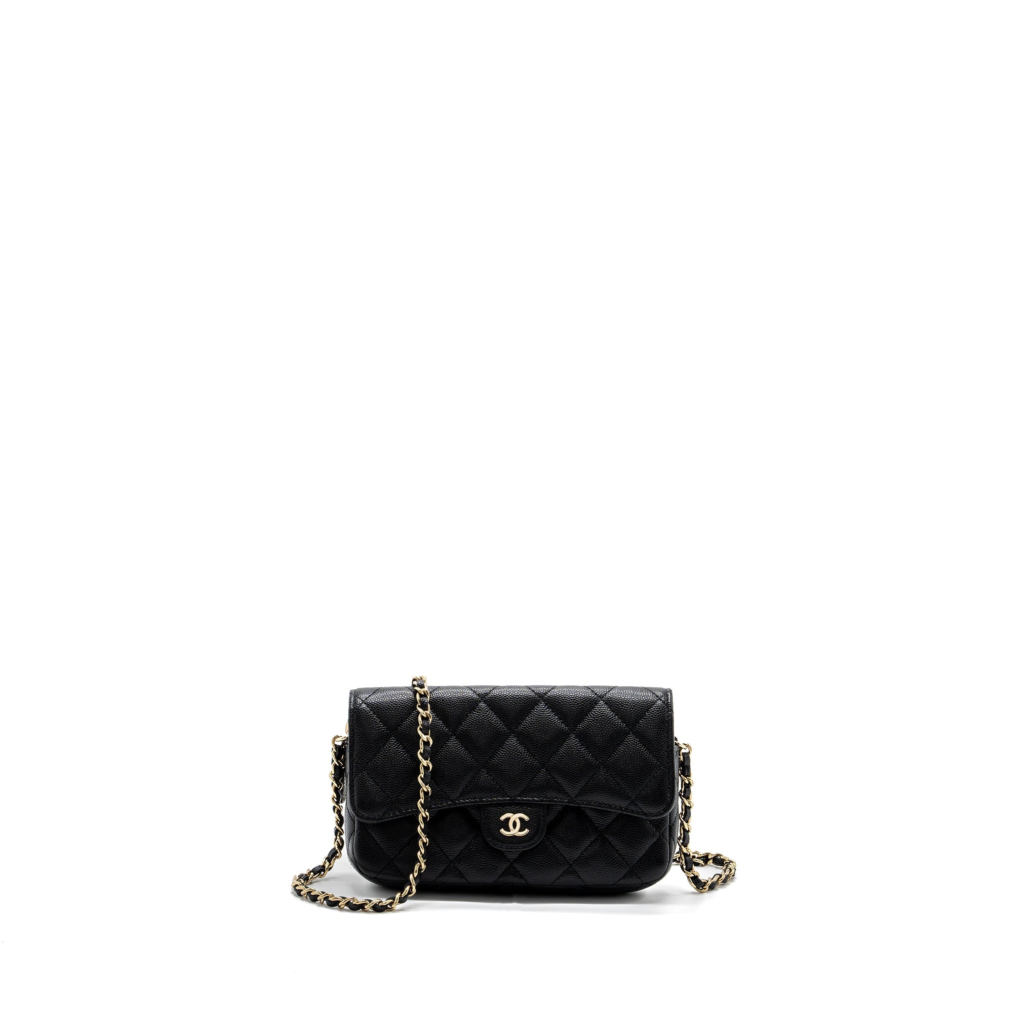CHANEL DOUBLE POCKET WALLET ON CHAIN CAVIAR BLACK LGHW (MICROCHIP)