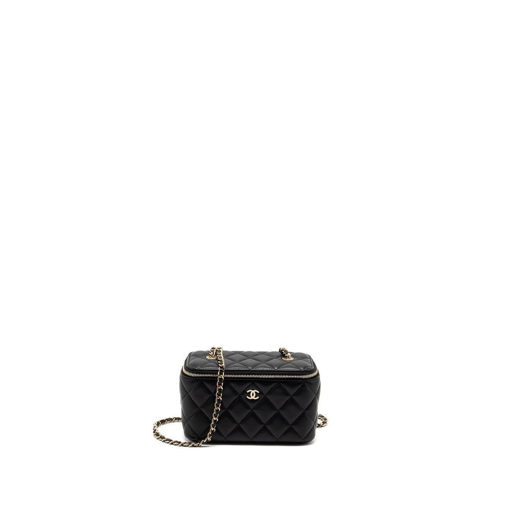 CHANEL LONG VANITY WITH CHAIN LAMBSKIN BLACK LGHW (MICROCHIP)