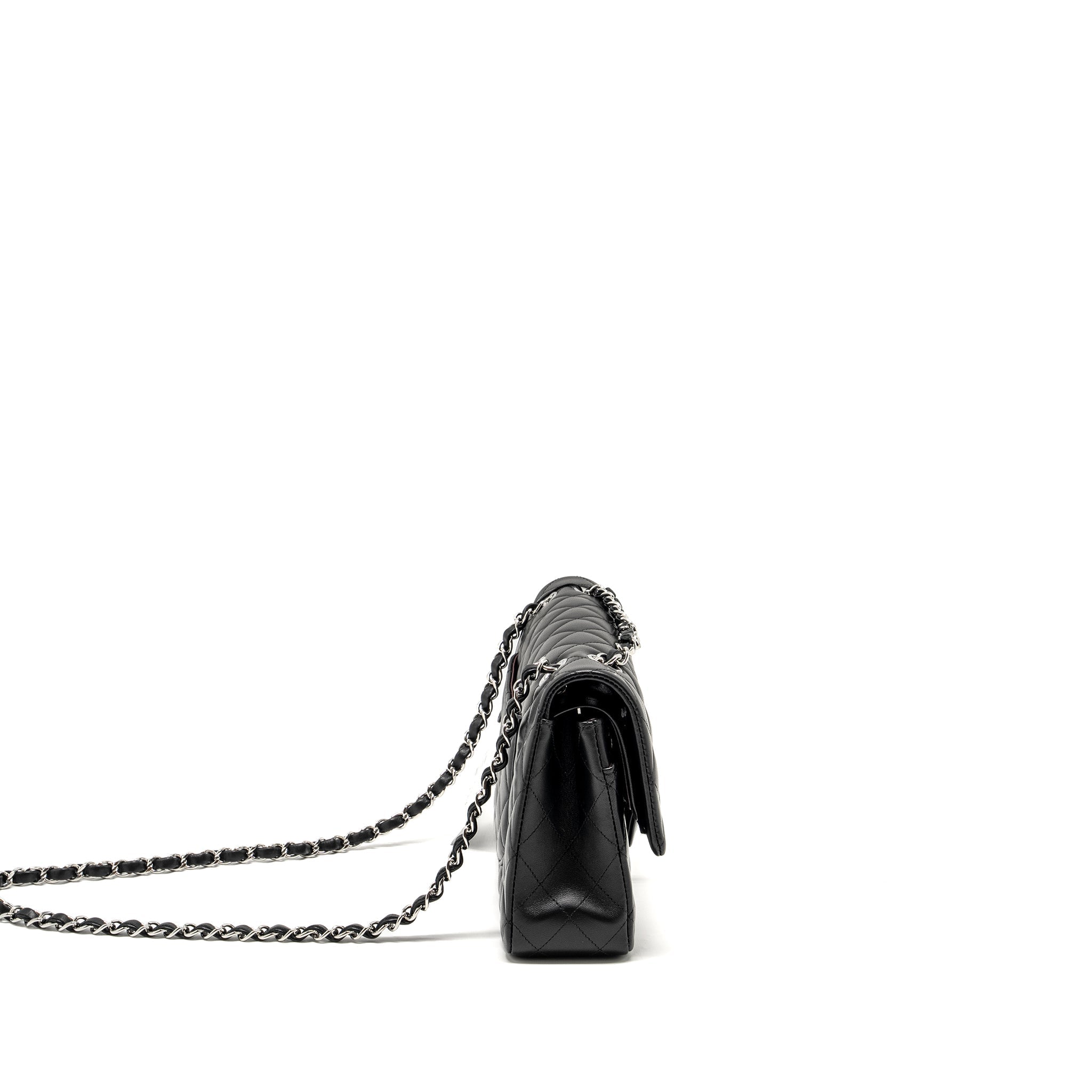 CHANEL MEDIUM CLASSIC DOUBLE FLAP BAG LAMBSKIN BLACK SHW (MICROCHIP)