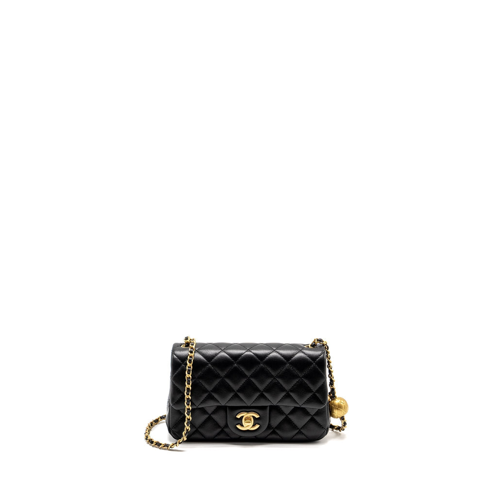 CHANEL 24K PEARL CRUSH MINI RECTANGULAR FLAP BAG SHINY LAMBSKIN BLACK GHW (MICROCHIP)