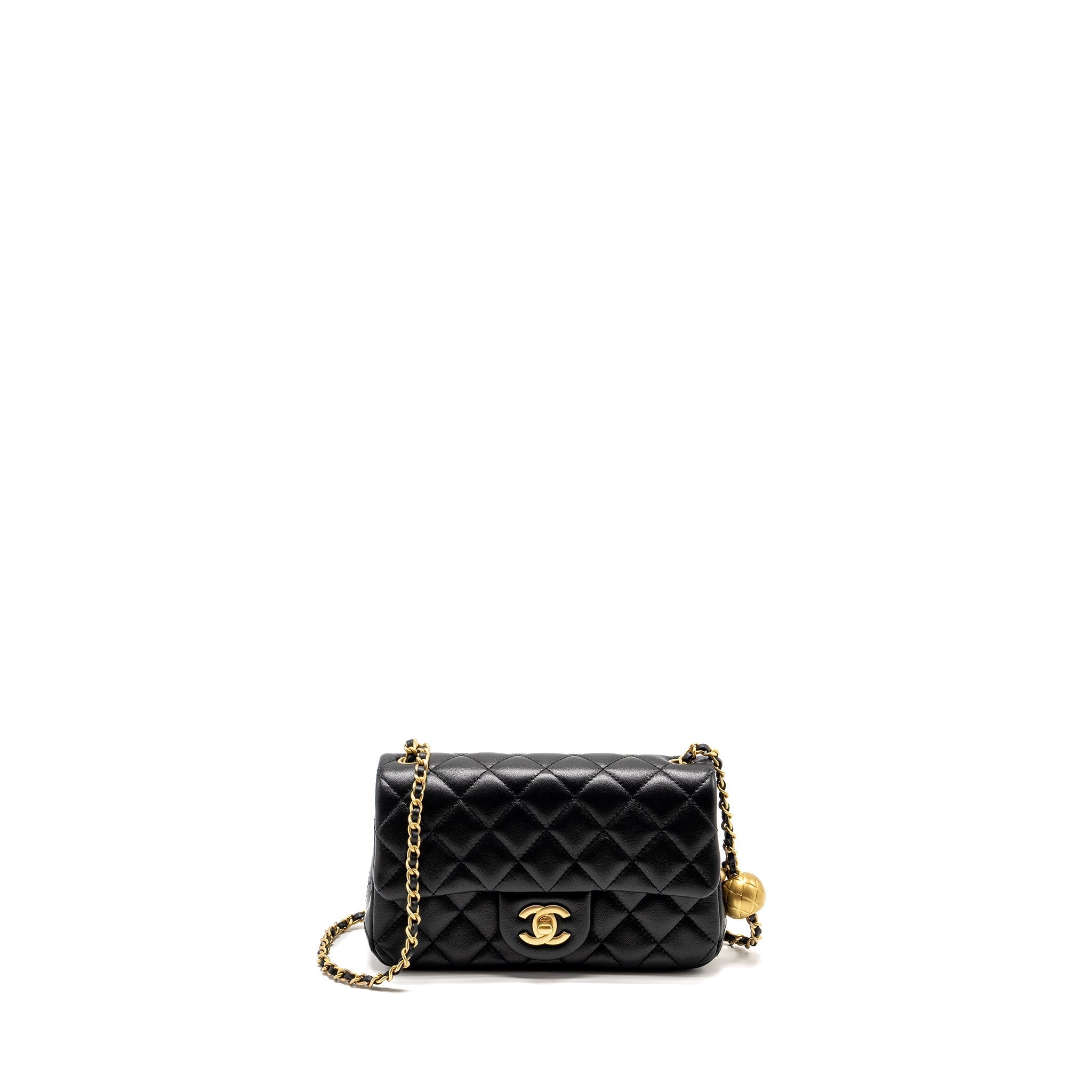 CHANEL 24K PEARL CRUSH MINI RECTANGULAR FLAP BAG SHINY LAMBSKIN BLACK GHW (MICROCHIP)