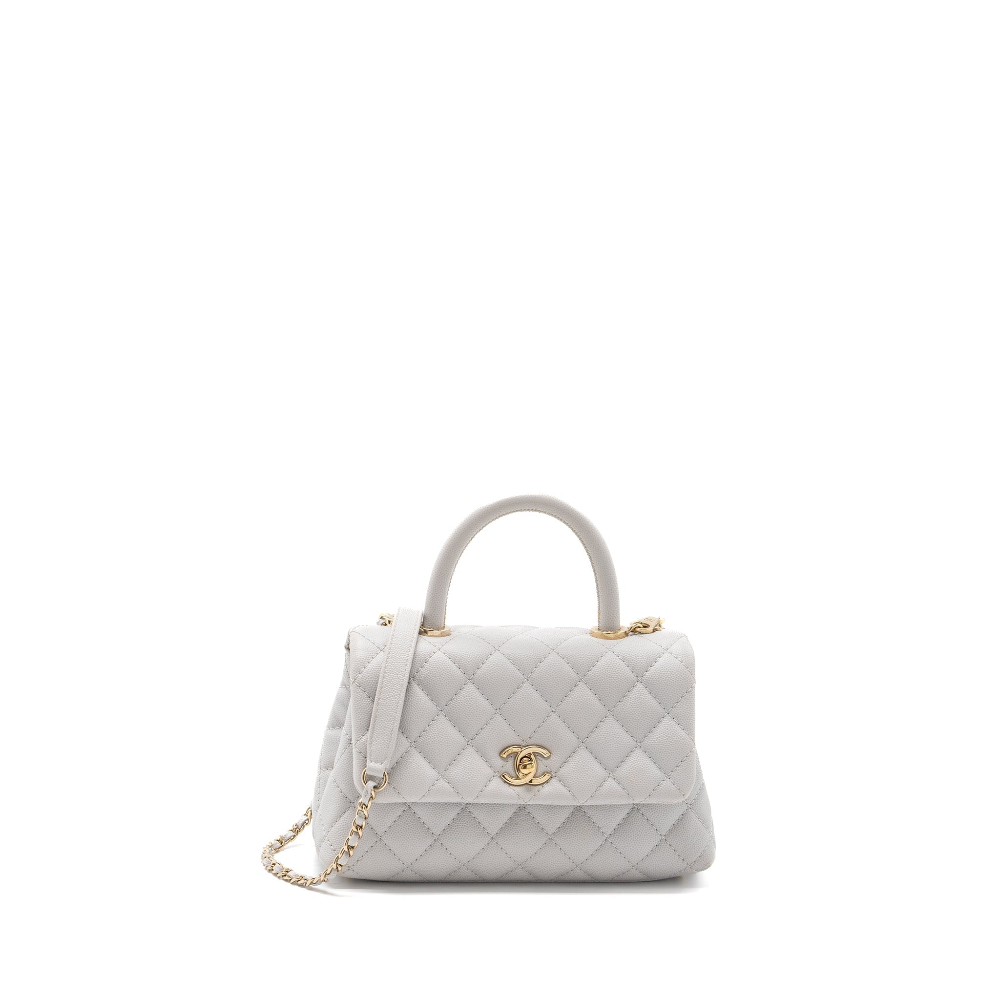CHANEL SMALL COCO HANDLE CAVIAR LIGHT GREY LGHW