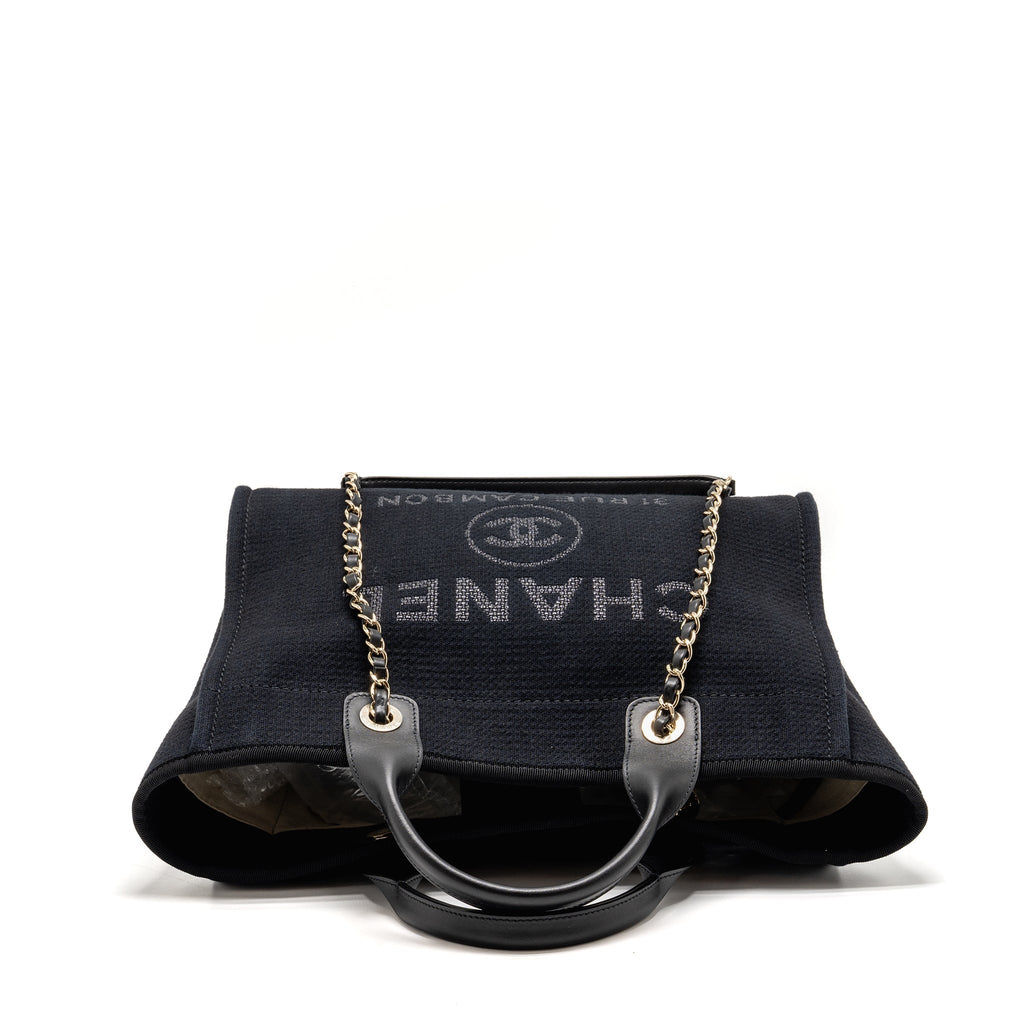 CHANEL DEAUVILLE TOTE BAG CANVAS/CALFSKIN BLACK LGHW (MICROCHIP)
