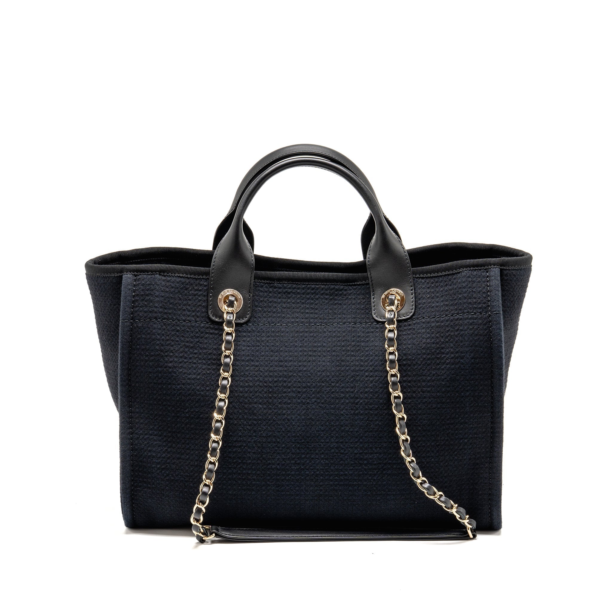 CHANEL DEAUVILLE TOTE BAG CANVAS/CALFSKIN BLACK LGHW (MICROCHIP)