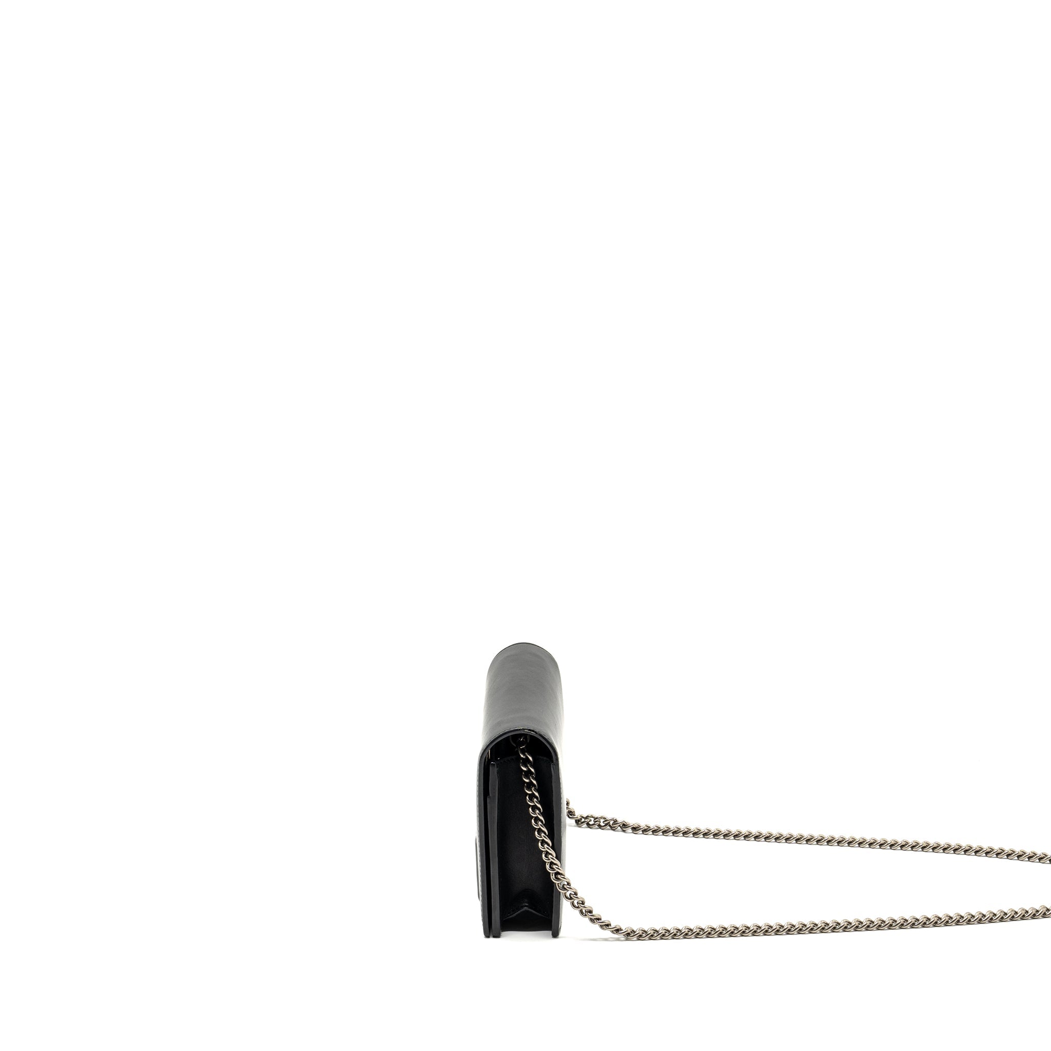 GUCCI FLAP WALLET ON CHAIN CALFSKIN BLACK SHW