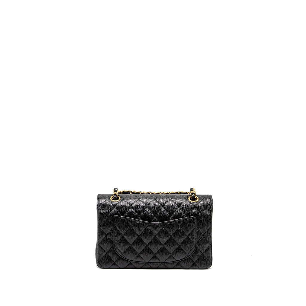 CHANEL SMALL CLASSIC DOUBLE FLAP BAG CAVIAR BLACK GHW (MICROCHIP)