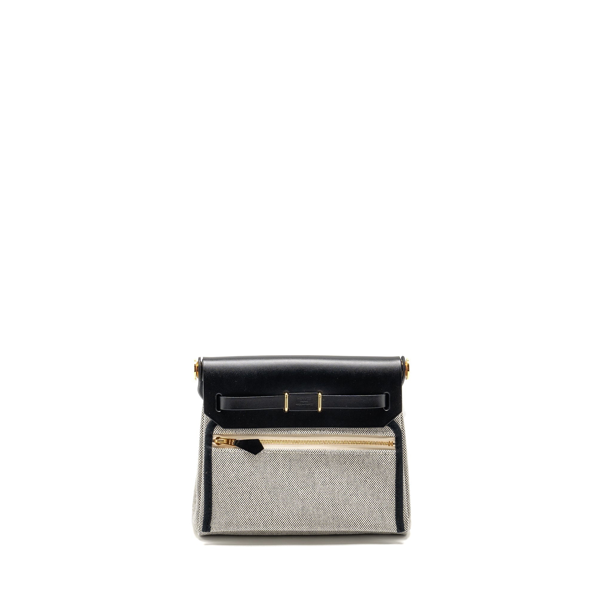HERMES HERBAG MINI CANVAS/COWHIDE BLACK/ECRU GHW