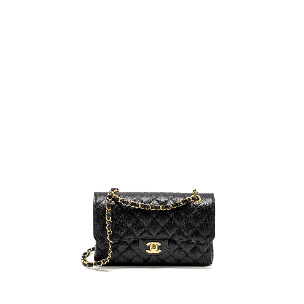 CHANEL SMALL CLASSIC DOUBLE FLAP BAG CAVIAR BLACK GHW (MICROCHIP)