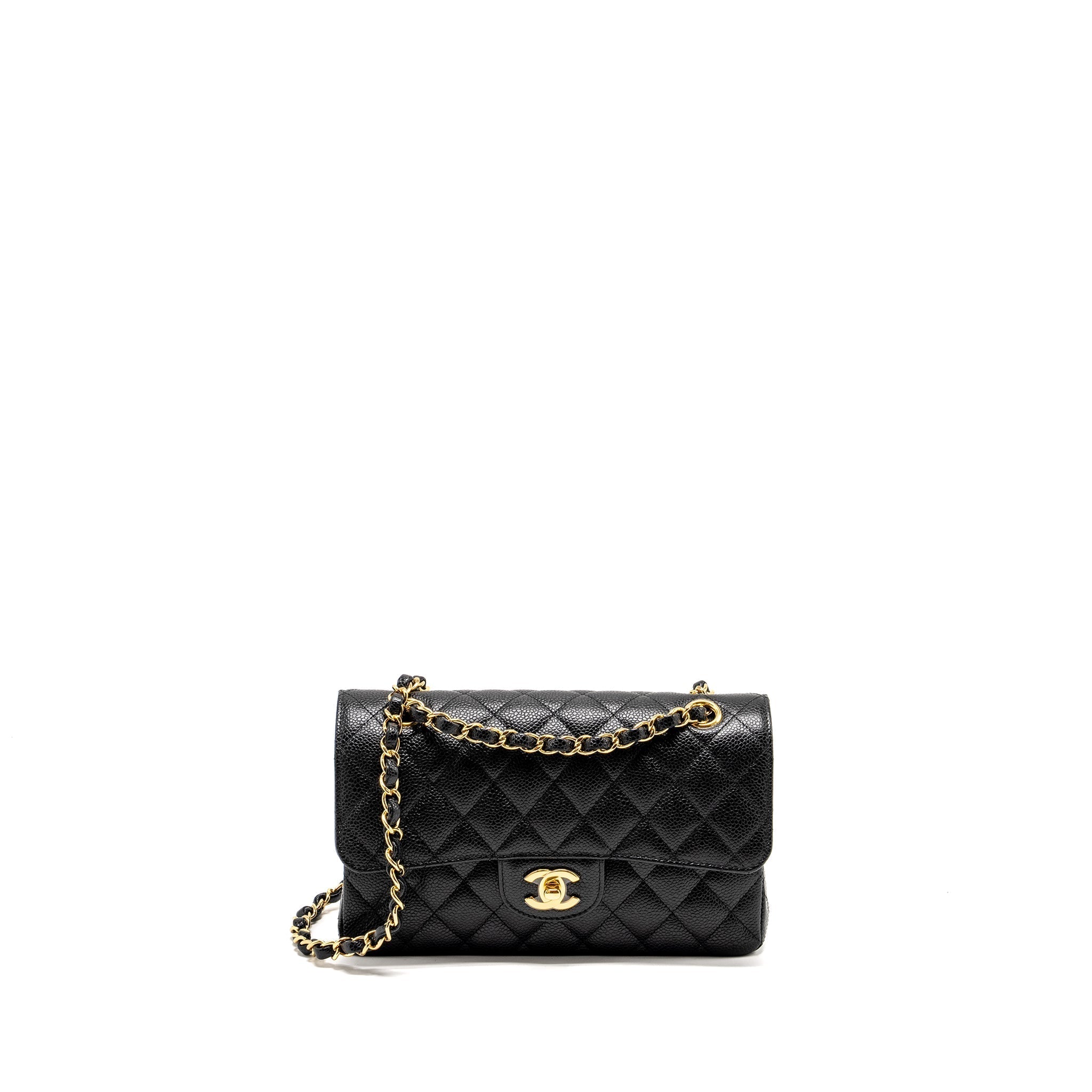 CHANEL SMALL CLASSIC DOUBLE FLAP BAG CAVIAR BLACK GHW (MICROCHIP)