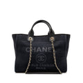 CHANEL DEAUVILLE TOTE BAG CANVAS/CALFSKIN BLACK LGHW (MICROCHIP)