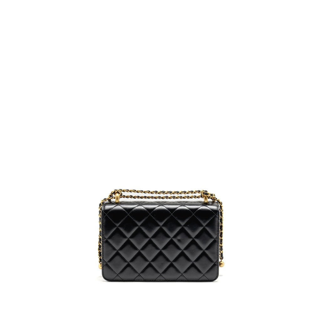 CHANEL GOLD CRUSH FLAP BAG CALFSKIN BLACK GHW (MICROCHIP)