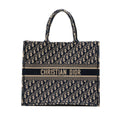 DIOR LARGE BOOK TOTE ECRU AND BLUE DIOR OBLIQUE EMBROIDERY