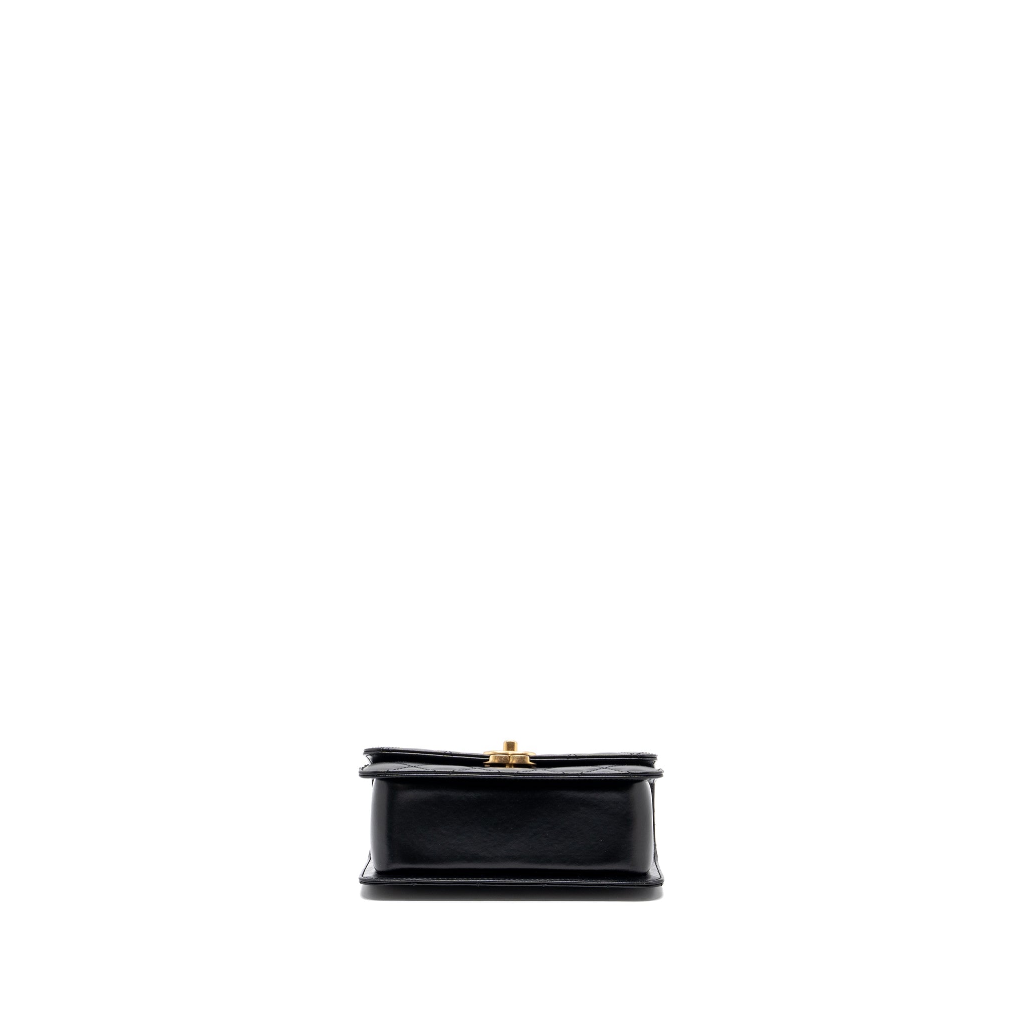 CHANEL 24C GOLD CRUSH MINI FLAP BAG CALFSKIN BLACK GHW  (MICROCHIP)
