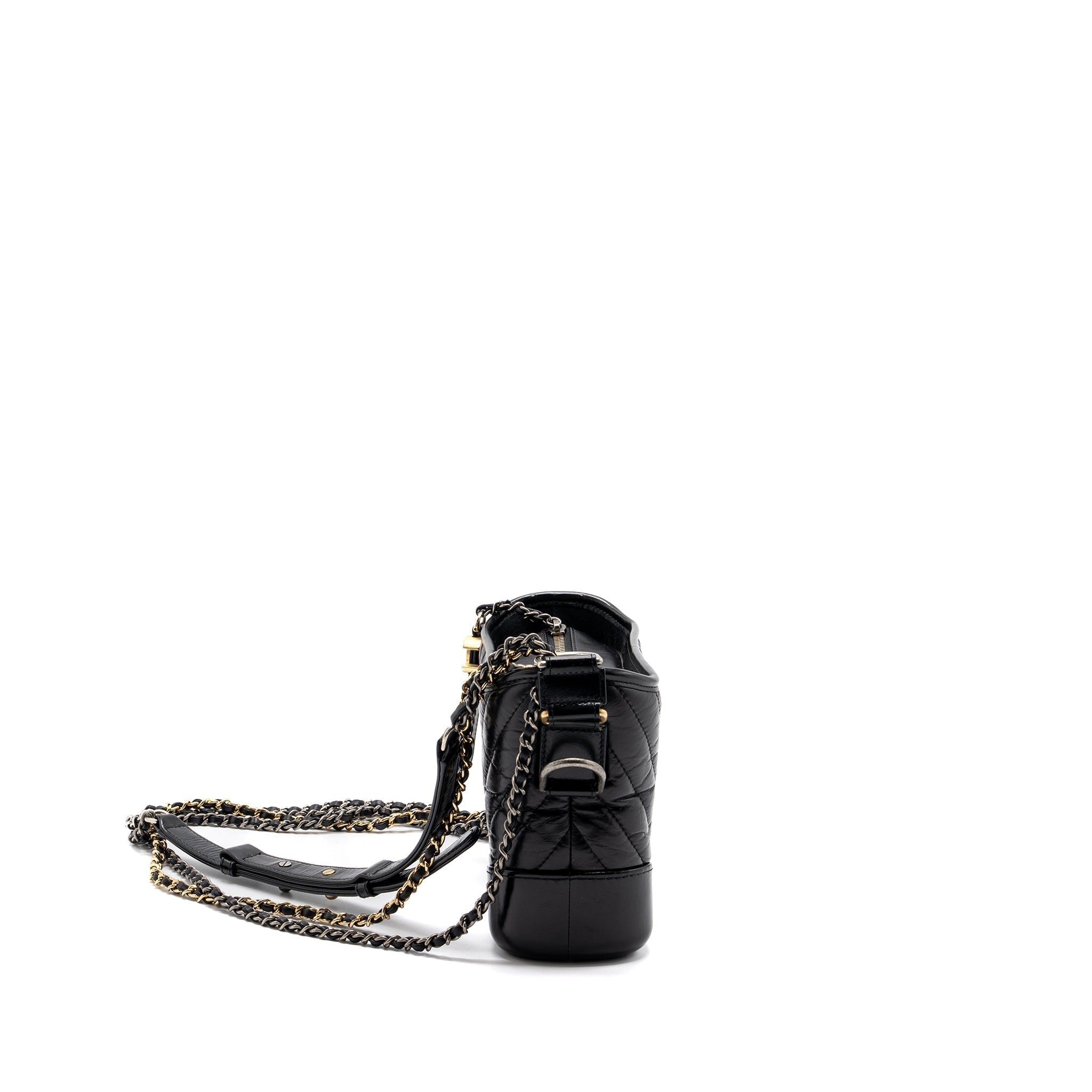 CHANEL SMALL GABRIELLE HOBO BAG CHEVRON AGED CALFSKIN BLACK MULTICOLOUR HARDWARE