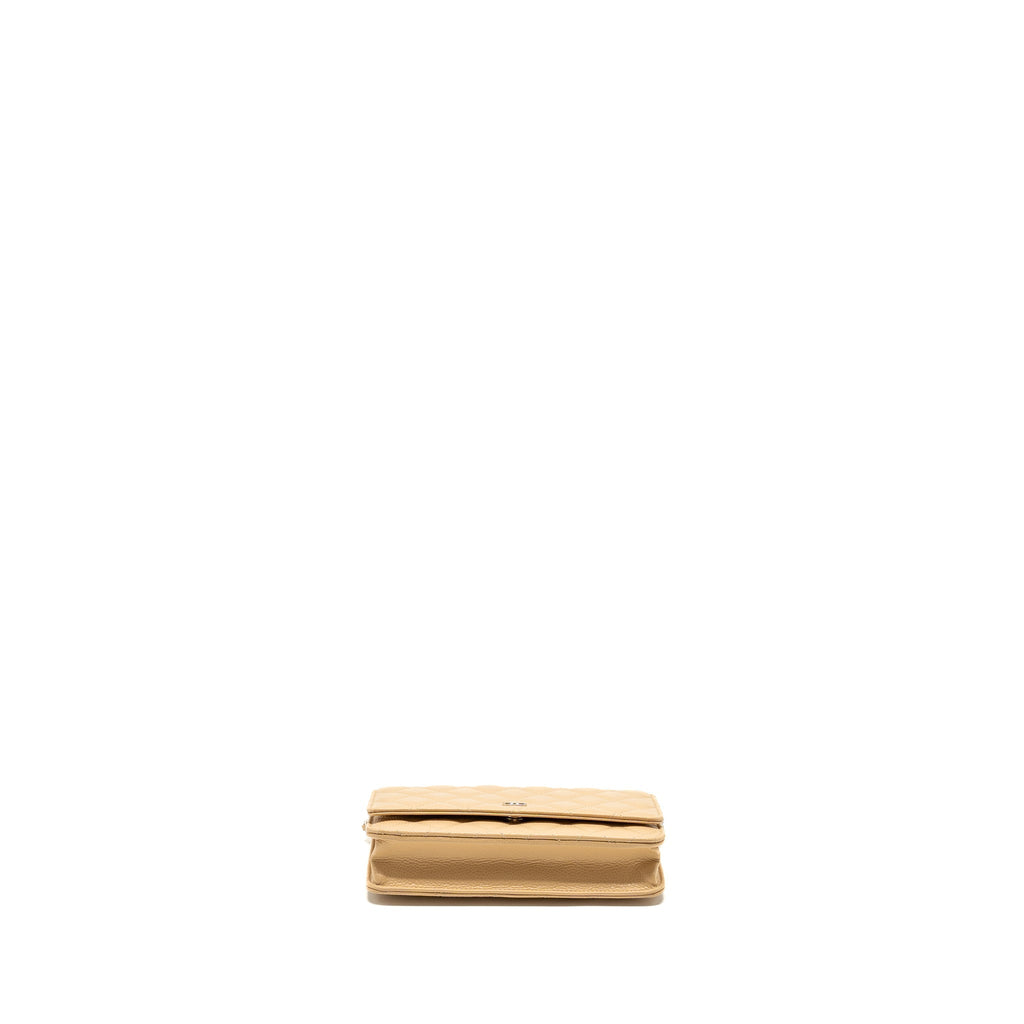 CHANEL CLASSIC WALLET ON CHAIN CAVIAR BEIGE SHW (MICROCHIP)