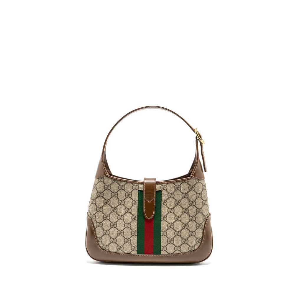GUCCI JACKIE 1961 SMALL SHOULDER BAG GG SUPREME CANVAS /CALFSKIN BROWN/MULTICOLOUR GHW