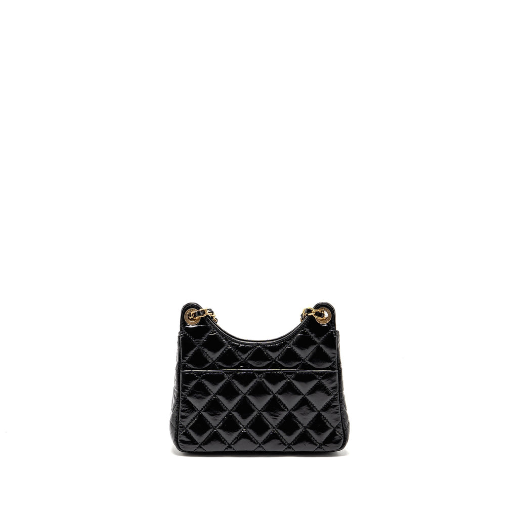 CHANEL 23P HOBO BAG SHINY CALFSKIN BLACK BRUSHED GHW(MICROCHIP)