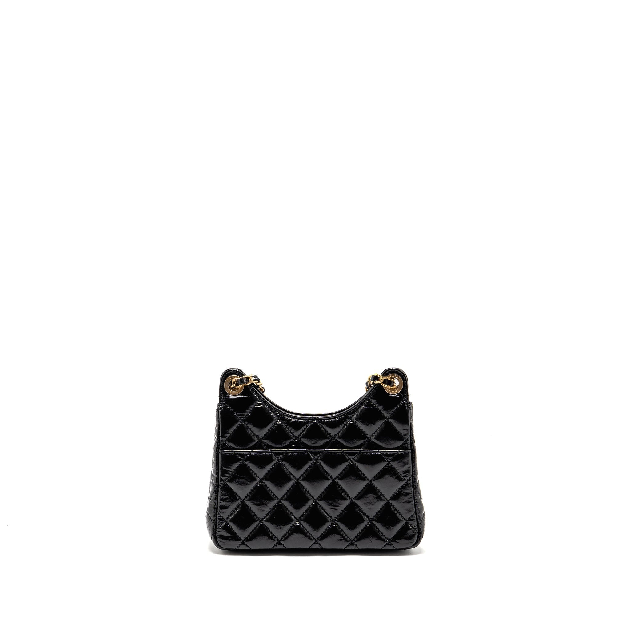 CHANEL 23P HOBO BAG SHINY CALFSKIN BLACK BRUSHED GHW(MICROCHIP)
