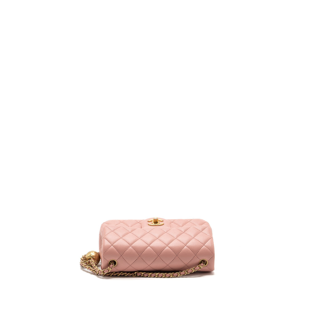 CHANEL PEARL CRUSH MINI RECTANGULAR FLAP BAG LAMBSKIN PINK GHW (MICROCHIP)