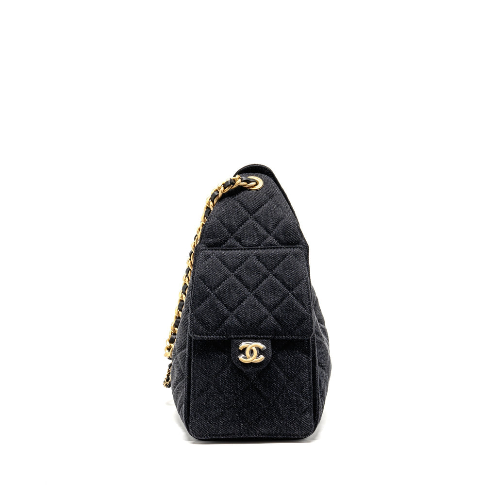 CHANEL SMALL 25 BAG WASHED DENIM BLACK GHW (MICROCHIP)