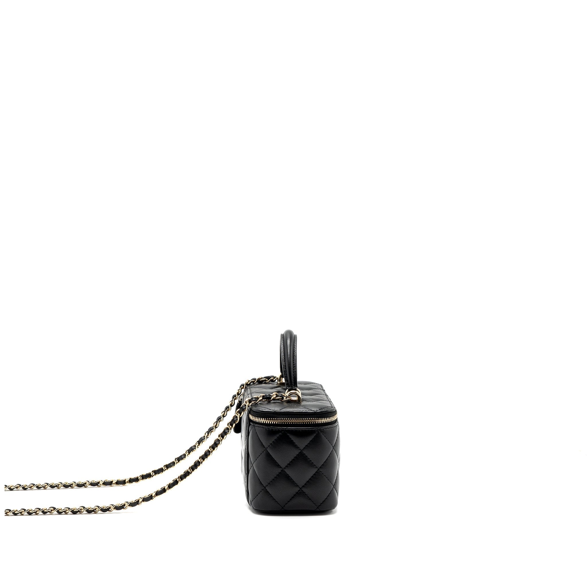 CHANEL TOP HANDLE LONG VANITY WITH CHAIN LAMBSKIN BLACK LGHW (MICROCHIP)