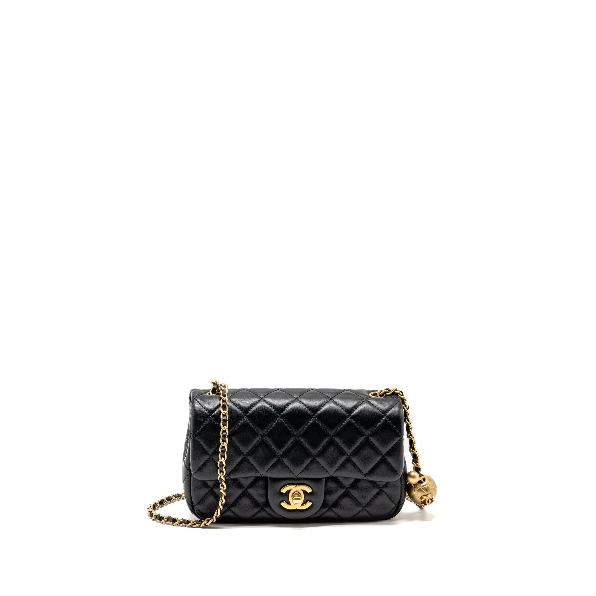 CHANEL PEARL CRUSH MINI RECTANGULAR FLAP BAG LAMBSKIN BLACK GHW (MICROCHIP)