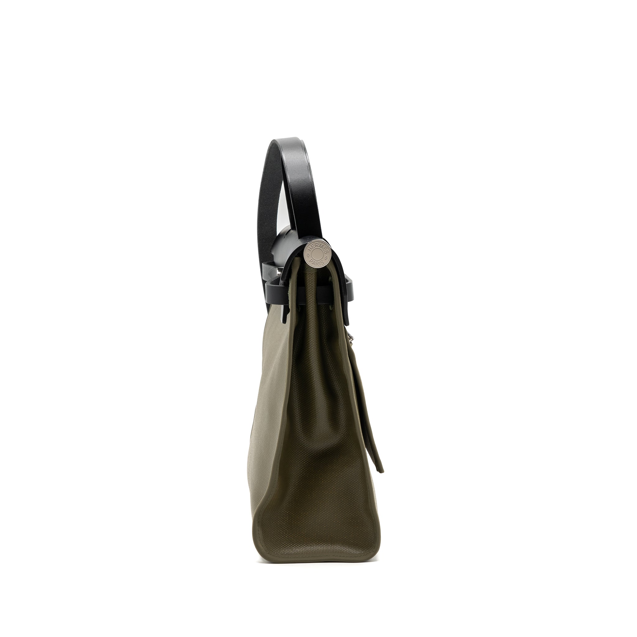 HERMES HERBAG 31 ZIP BAG TOLIE H BERLINE CANVAS/VACHE HUNTER LICHEN/ECRU-BEIGE/BLACK SHW