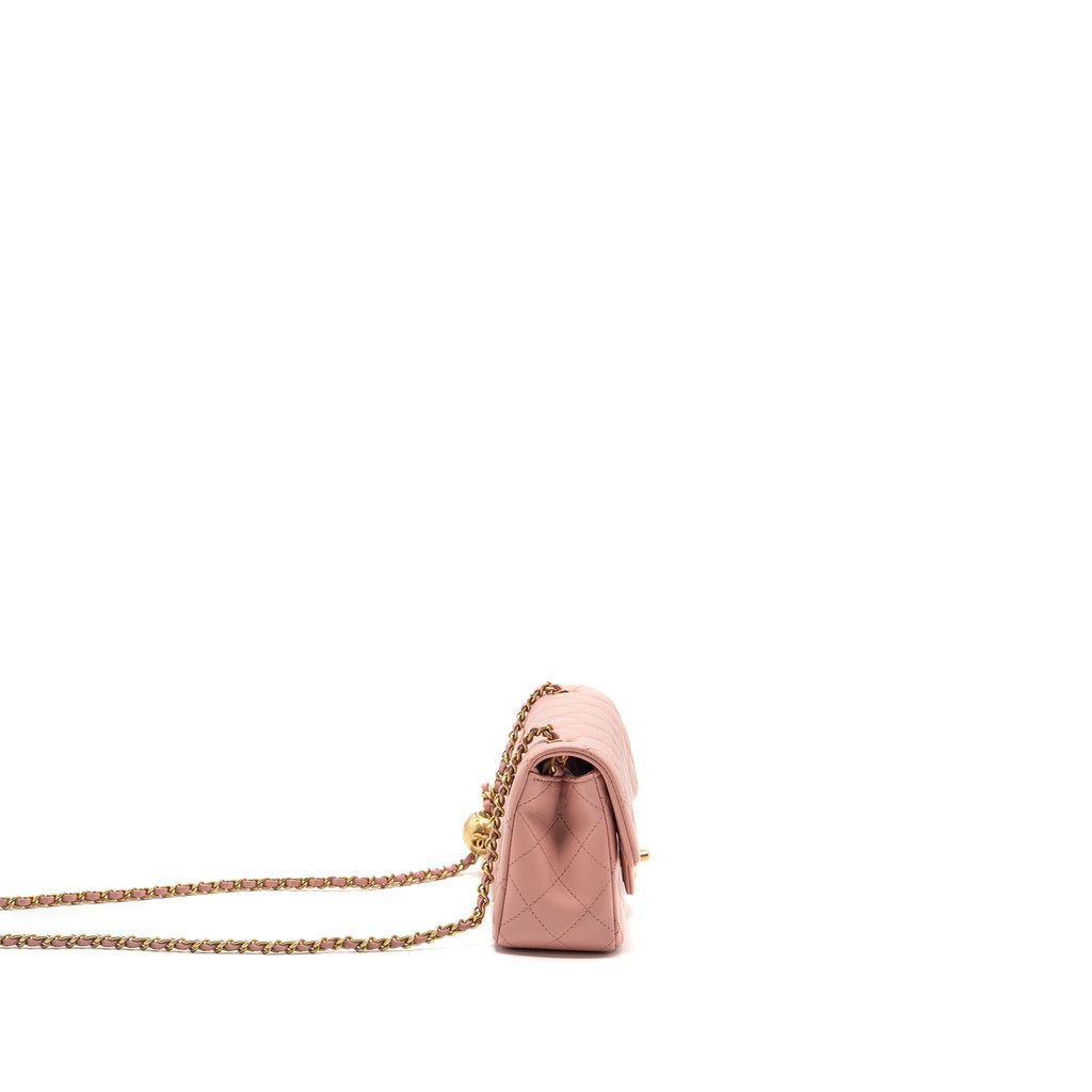 CHANEL PEARL CRUSH MINI RECTANGULAR FLAP BAG LAMBSKIN PINK GHW (MICROCHIP)