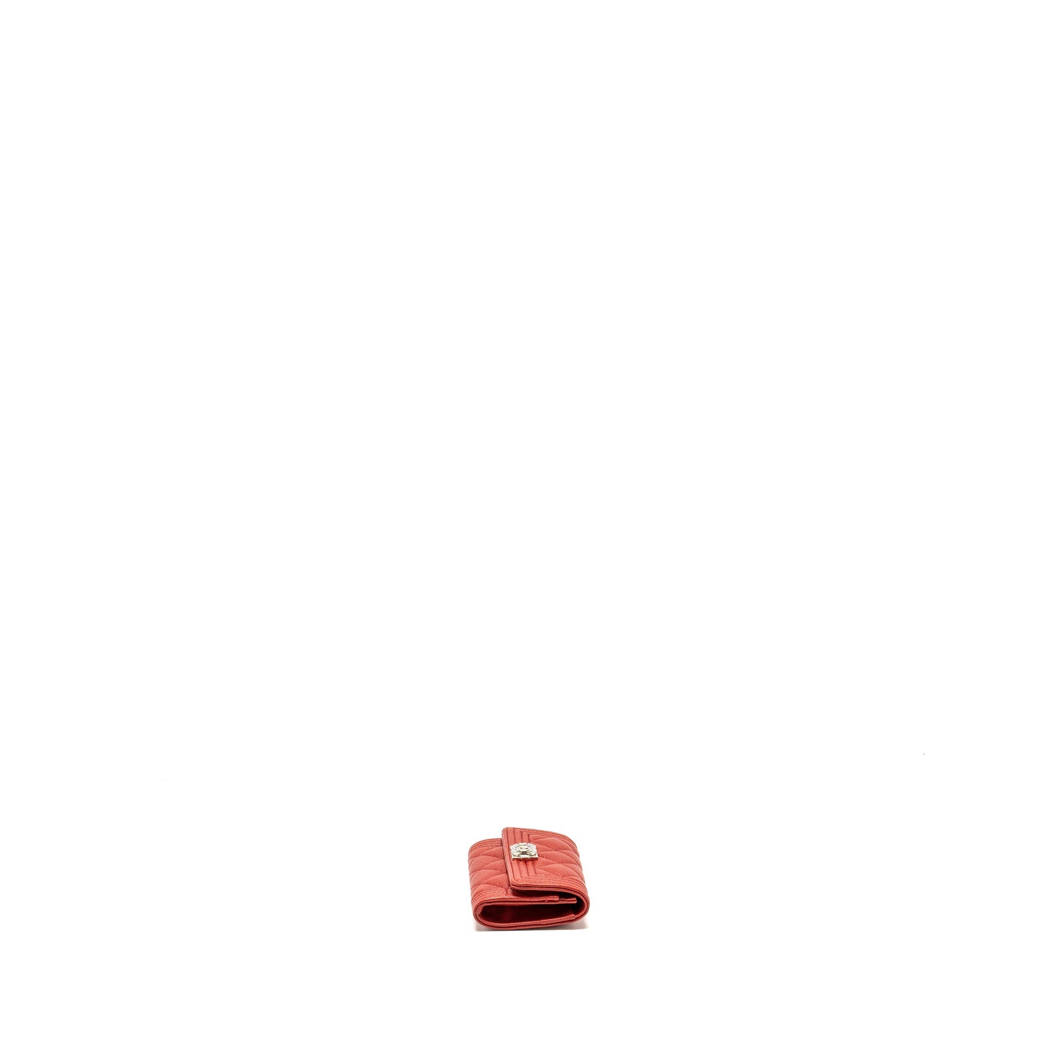 CHANEL BOY FLAP CARD HOLDER CAVIAR RED SHW