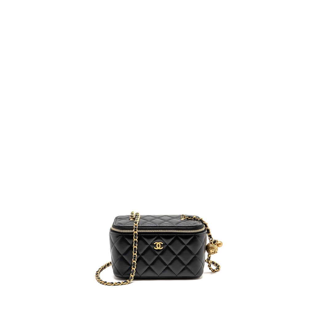 CHANEL PEARL CRUSH LONG VANITY CASE LAMBSKIN BLACK GHW (MICROCHIP)
