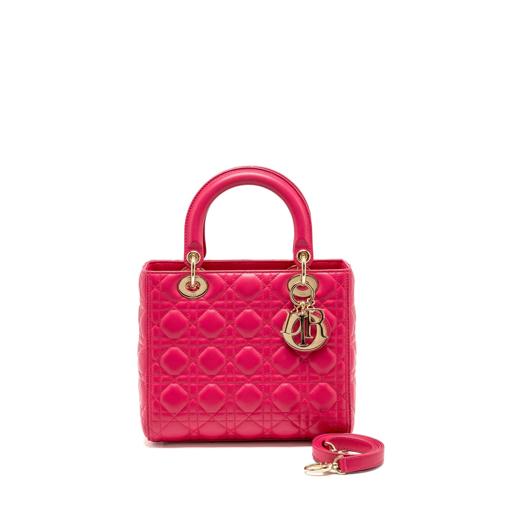 DIOR MEDIUM LADY DIOR LAMBSKIN PINK LGHW