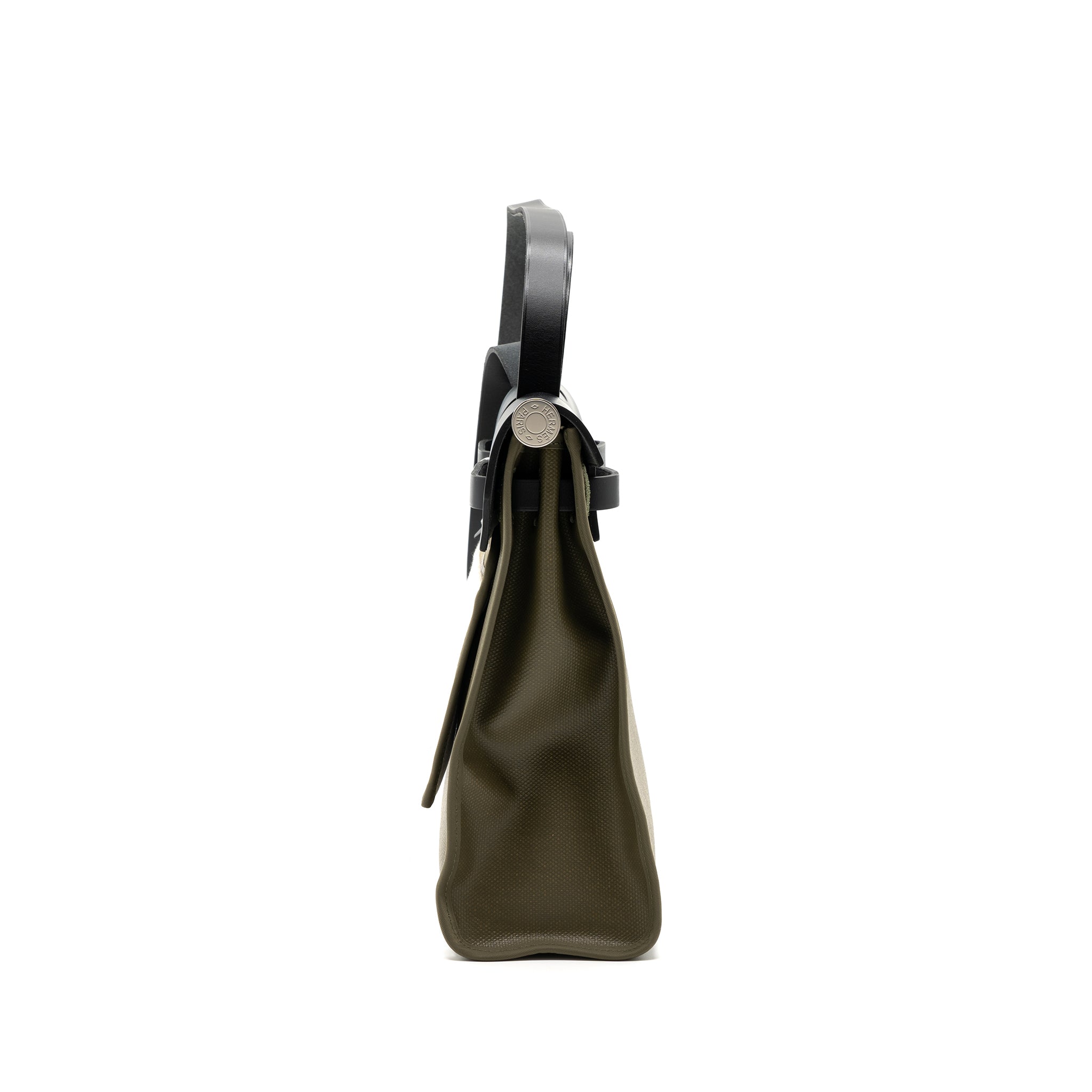 HERMES HERBAG 31 ZIP BAG TOLIE H BERLINE CANVAS/VACHE HUNTER LICHEN/ECRU-BEIGE/BLACK SHW