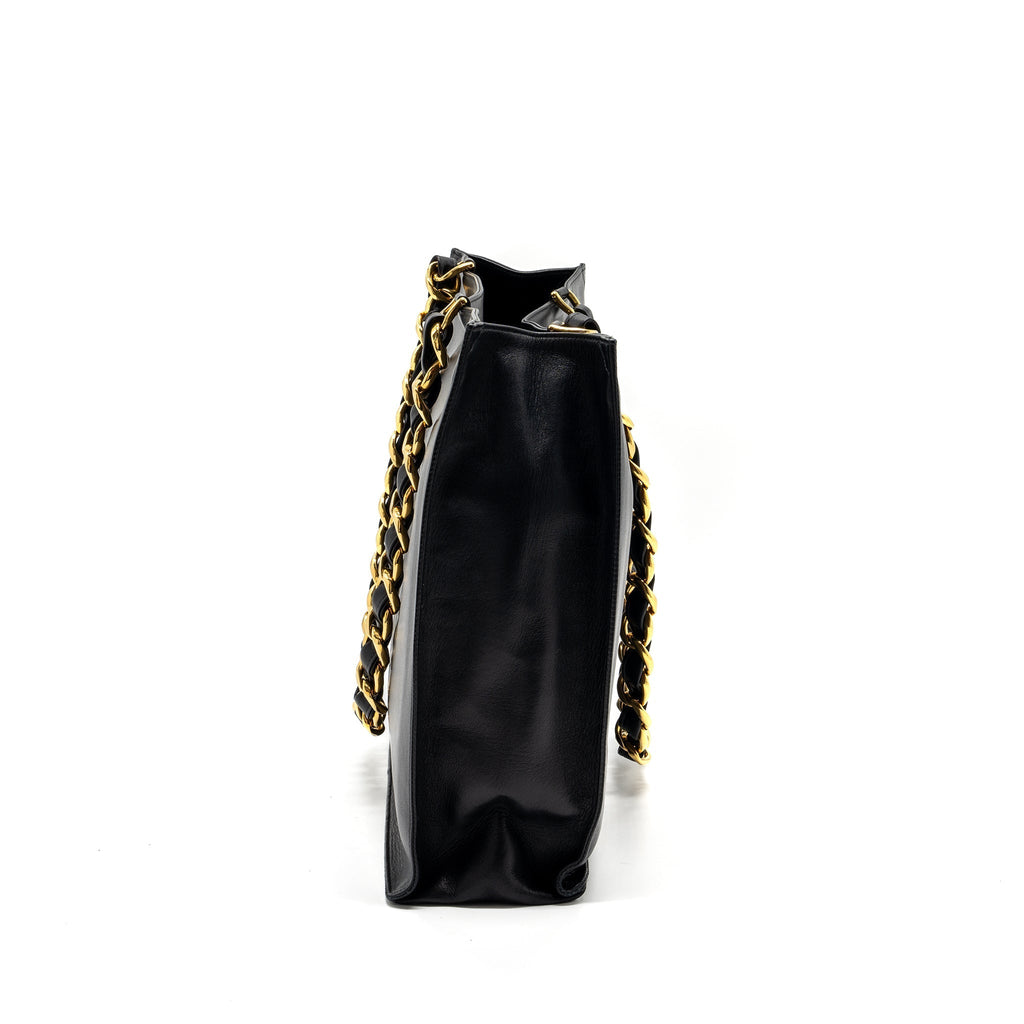 CHANEL VINTAGE TOTE BAG CALFSKIN BLACK GHW