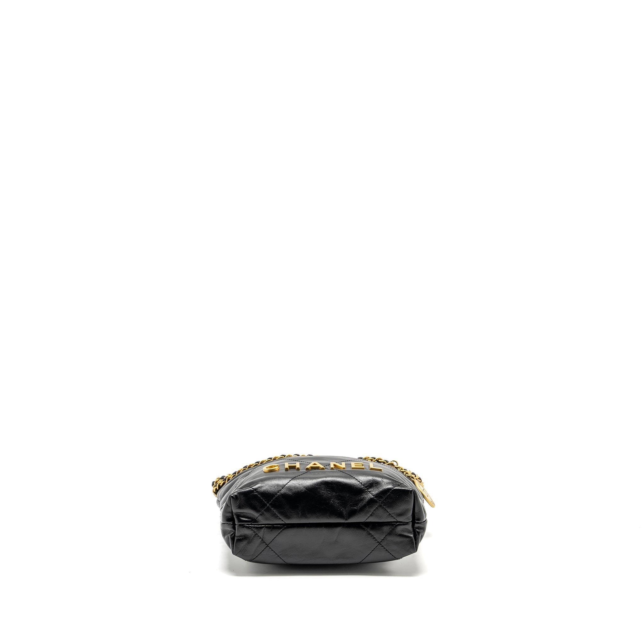 CHANEL MINI 22 BAG SHINY CALFSKIN BLACK GHW (MICROCHIP)